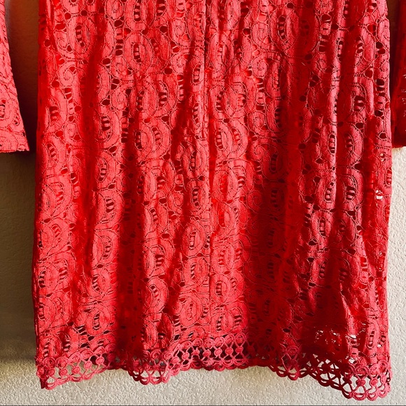 Laundry by Shelli Segal NWT Red Lace Crochet Bell Sleeve Dress in Hibiscus - Picture 12 of 13